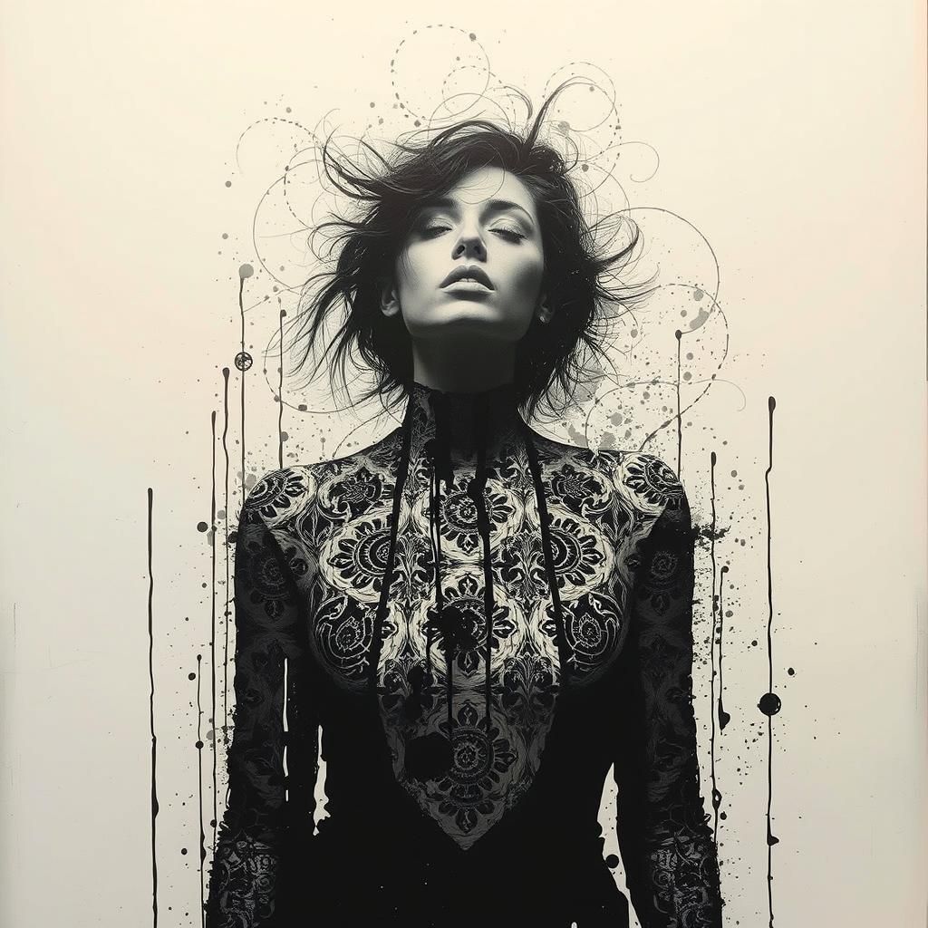 Abstract Ink Mosaic of Woman in Lace