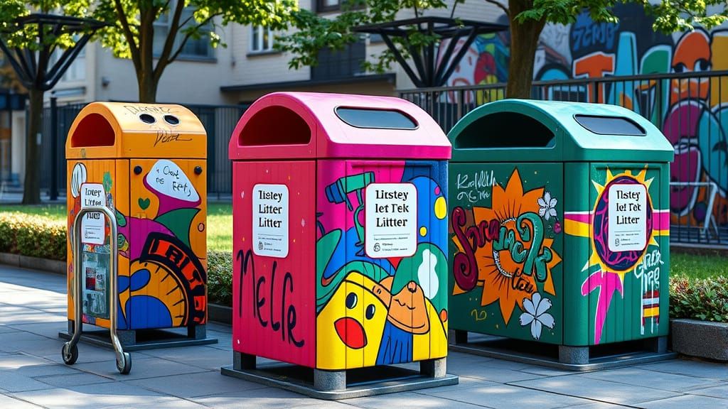 Playful Litter Bins Surrounded by Graffiti Art