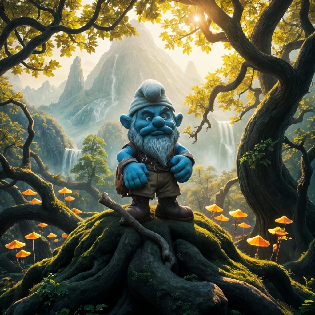 Ethereal Smurf Confronts Fantastical Landscape