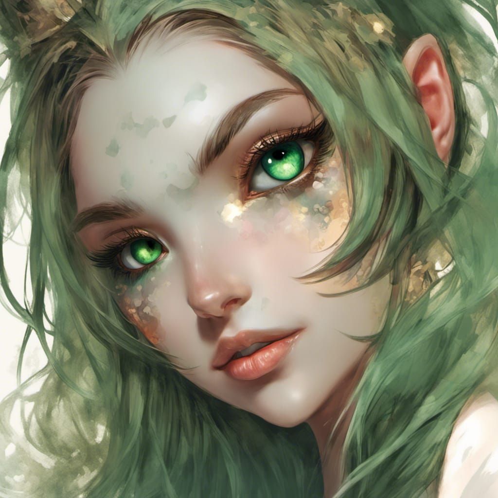 Fantasy Woman with Jade Eyes in Detailed Matte Painting