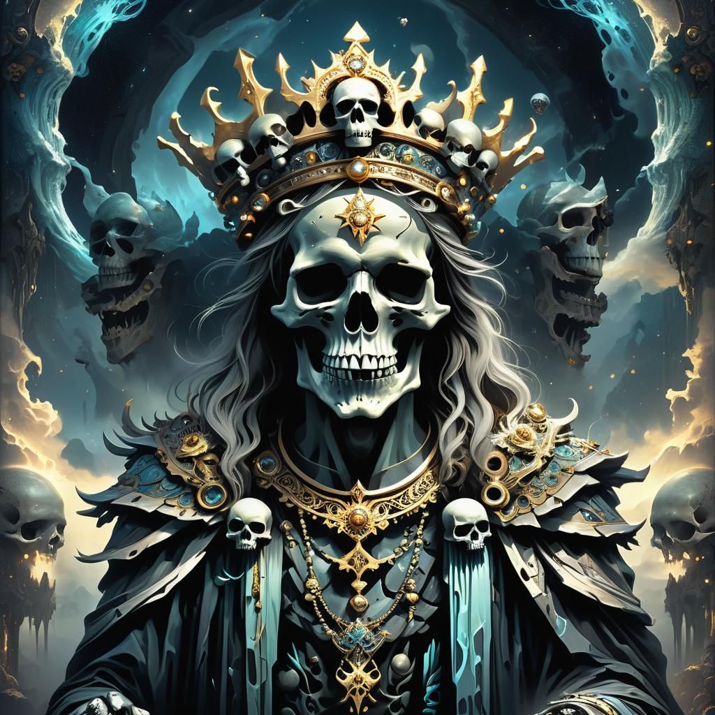 Necromancer Queen with Skull Crown: Dark Fantasy Art