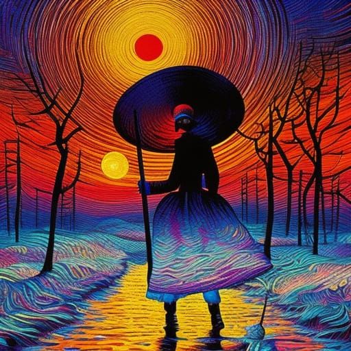 Halloween Witch Digital Art in Burton Style