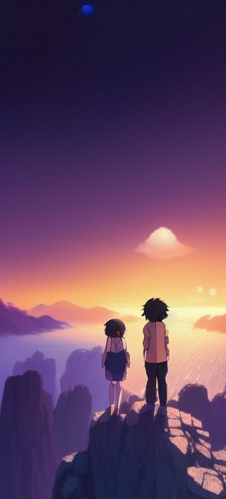 Ghibli-esque Anime Key Visual in Cosmic Art Style