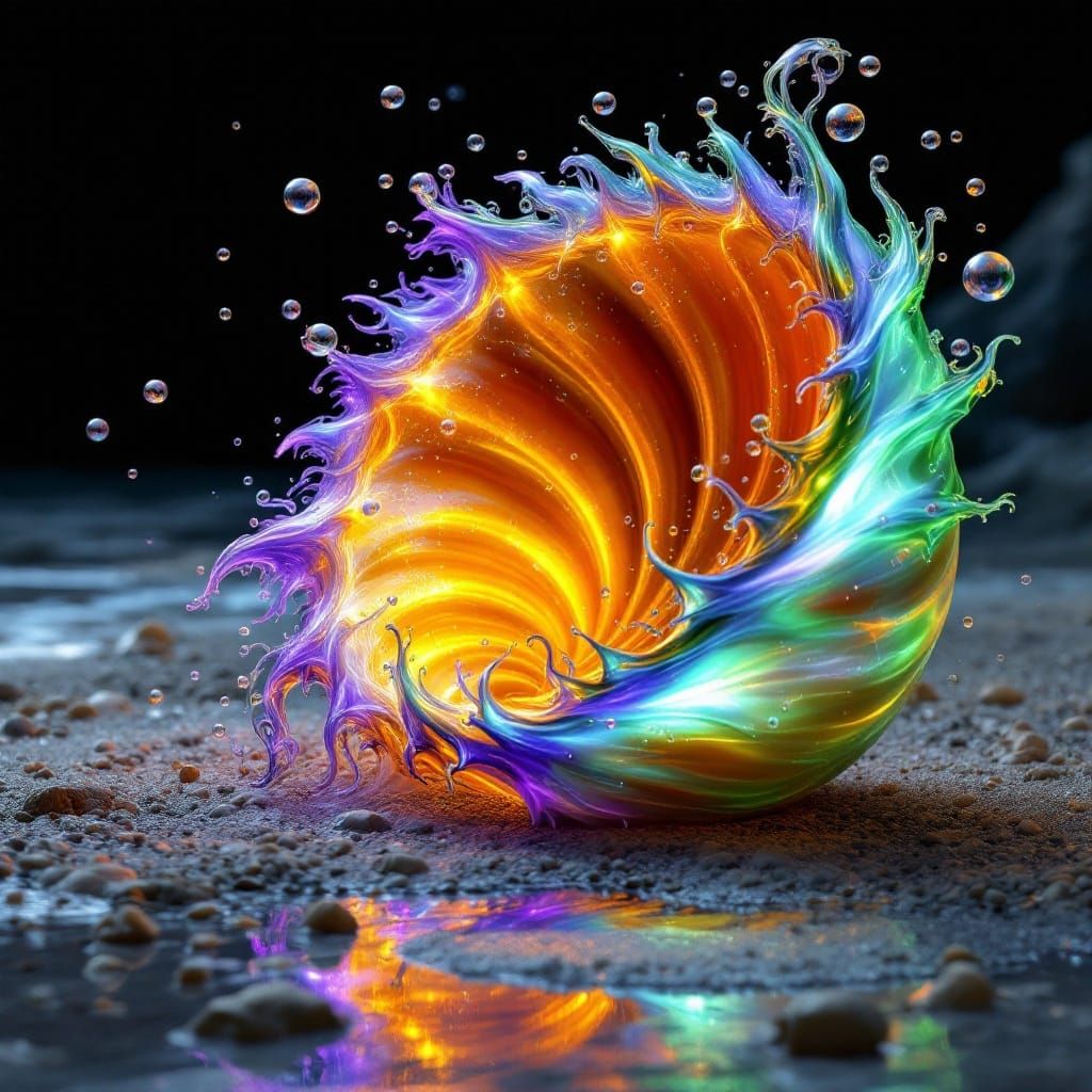 Surreal 5D Shell Illuminated by Vibrant Flame Fractal