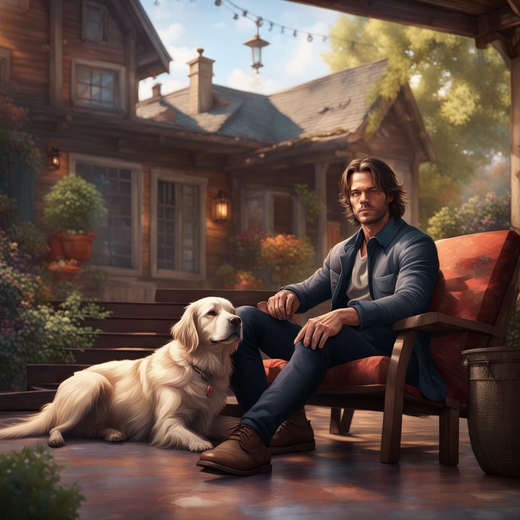 Man with Dog Portrait in Hyperdetailed Digital Art