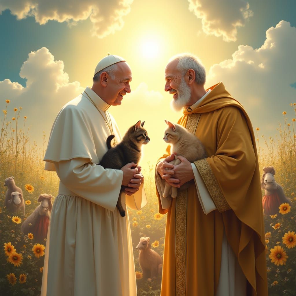 Pope Francis and Saint Francis of Assisi in a Serene Heavenl...