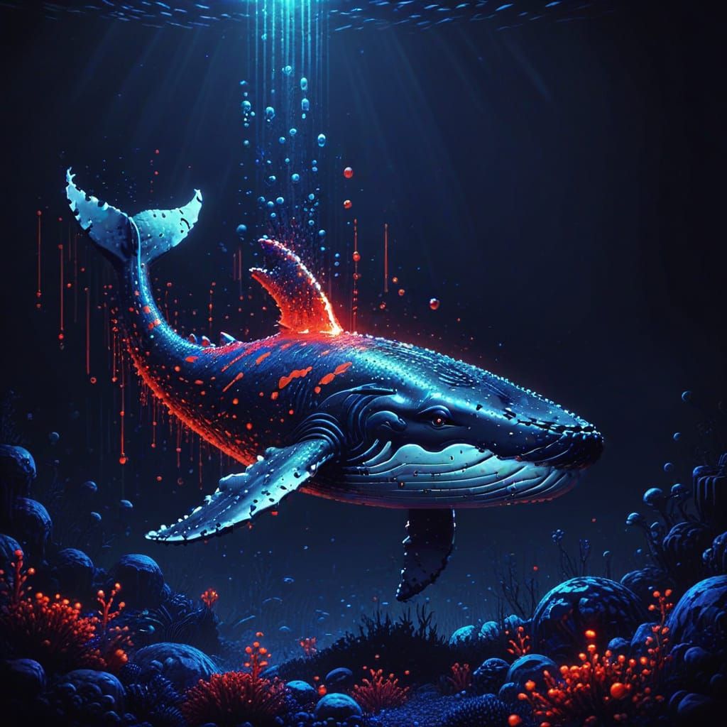 8-bit Pixel Art: Whale's Demise in Stipple