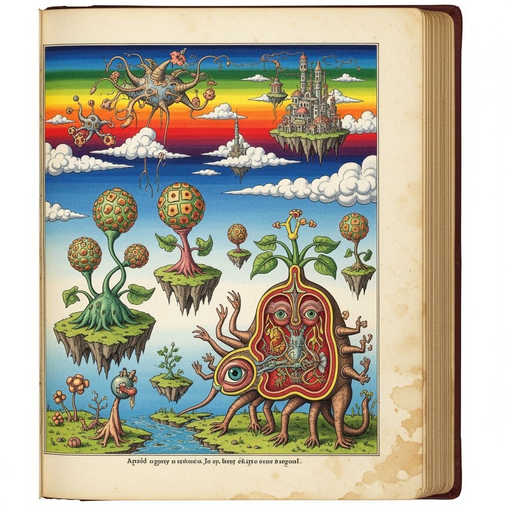 Codex Seraphinianus Style Fantastical Ecosystem