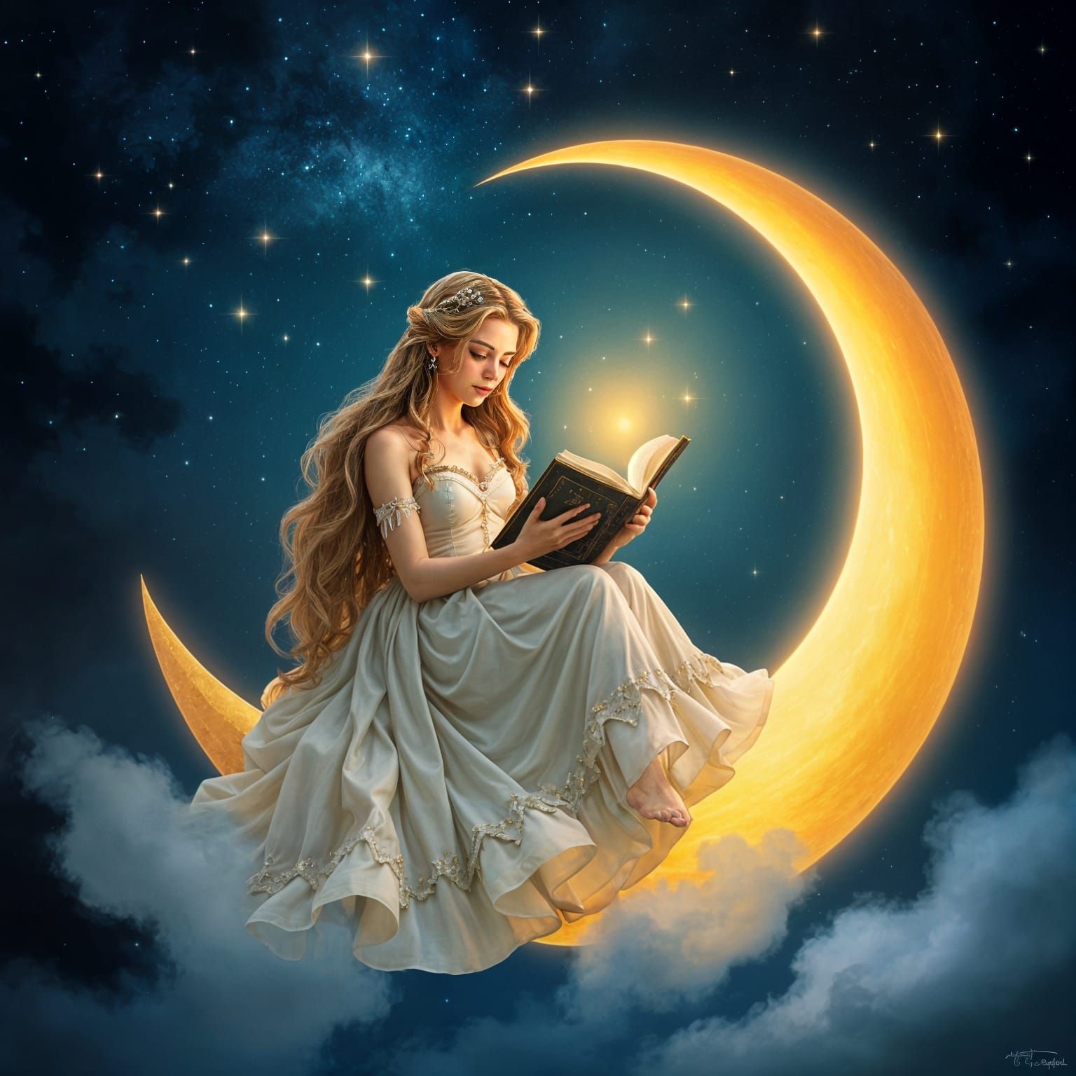 Ethereal Princess Reads by Crescent Moonlight