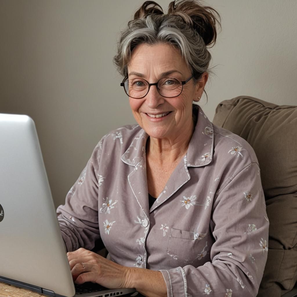 Character Portrait: Smiling Woman Working on Laptop