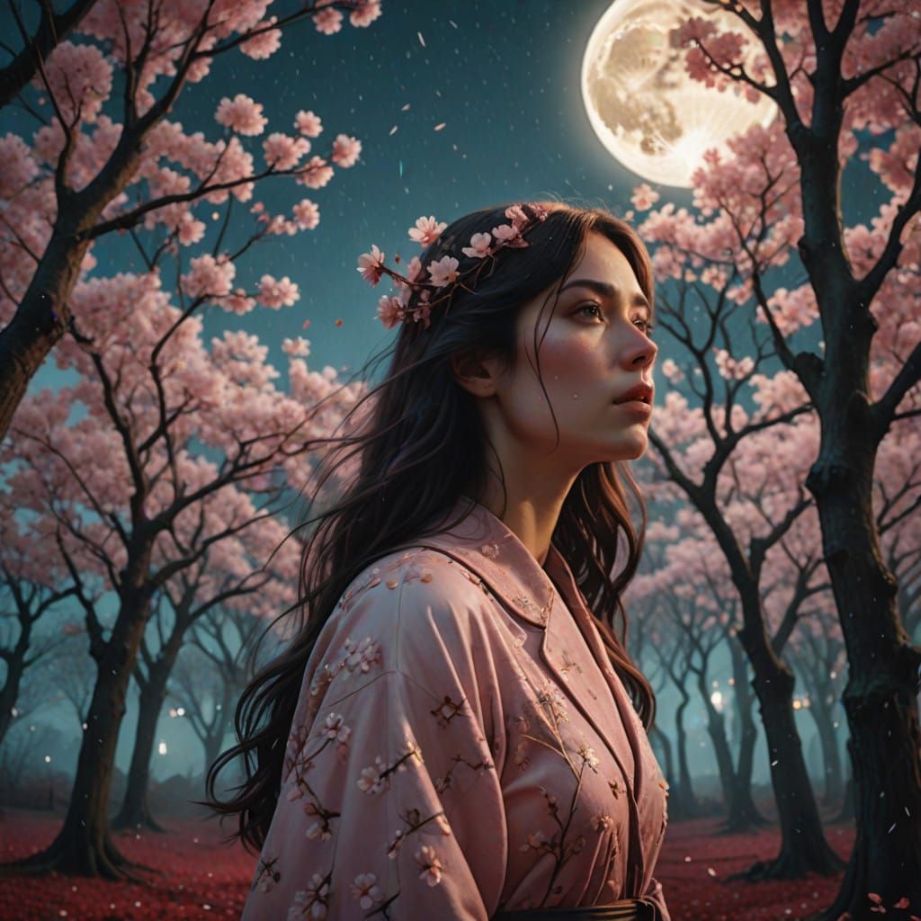 Surreal Cherry Blossom Dreamscape in Art Nouveau Style