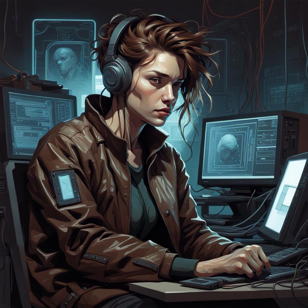 Cyberpunk Hacker Portrait in High-Contrast Lighting