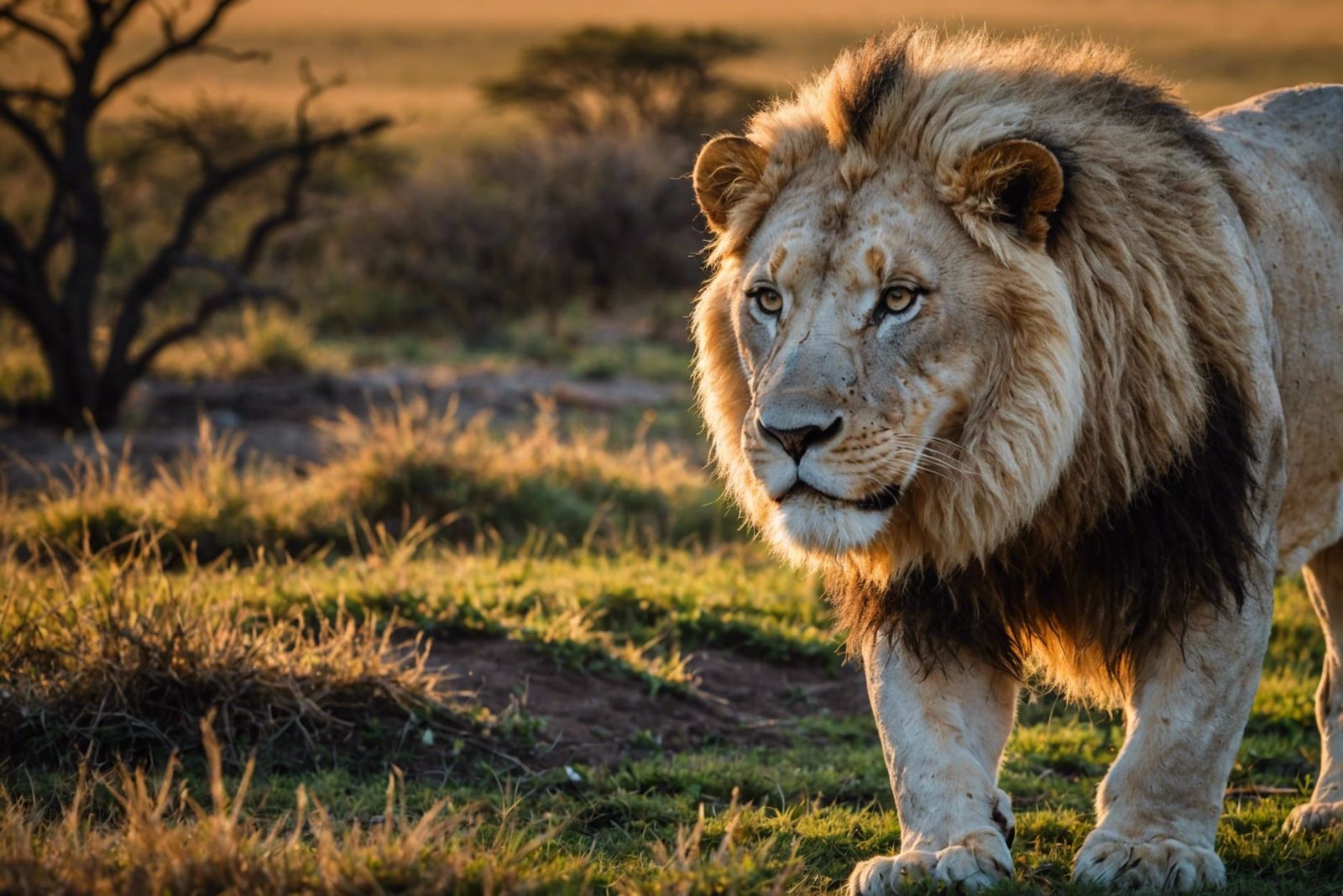 Great White Lion Playing at Dawn in Tanzania