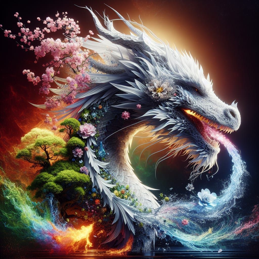 Iridescent Dragon Breathing Elements: Hyperrealistic Image
