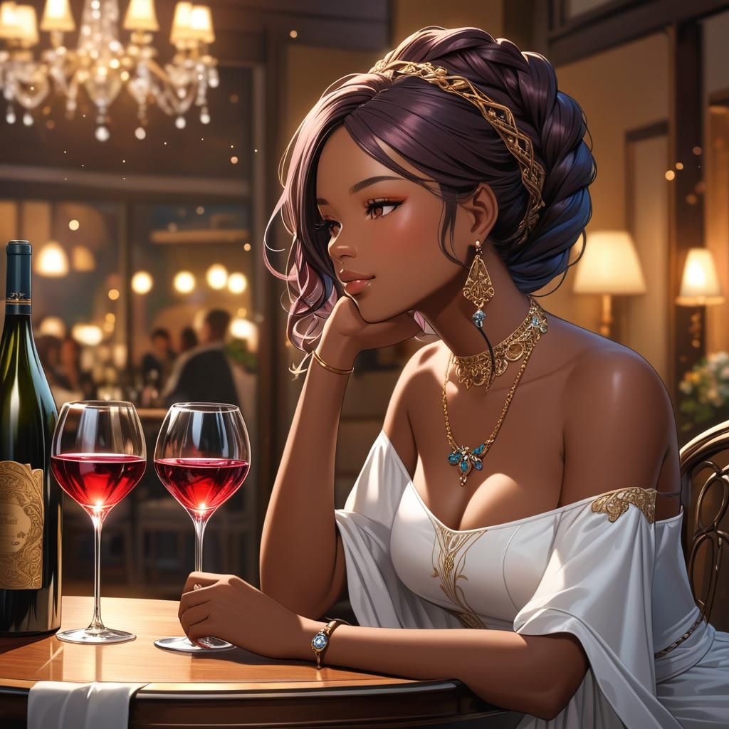 Enchanting Neko Girl Enjoying Wine, Masterpiece