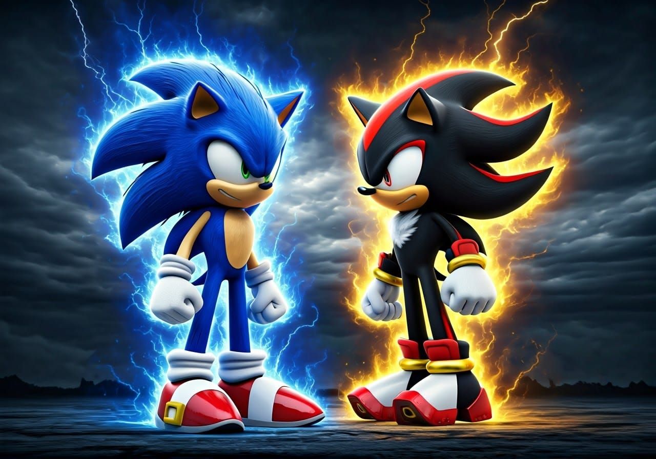 Sonic and Shadow Clash in Hyperrealistic 3D Rendering