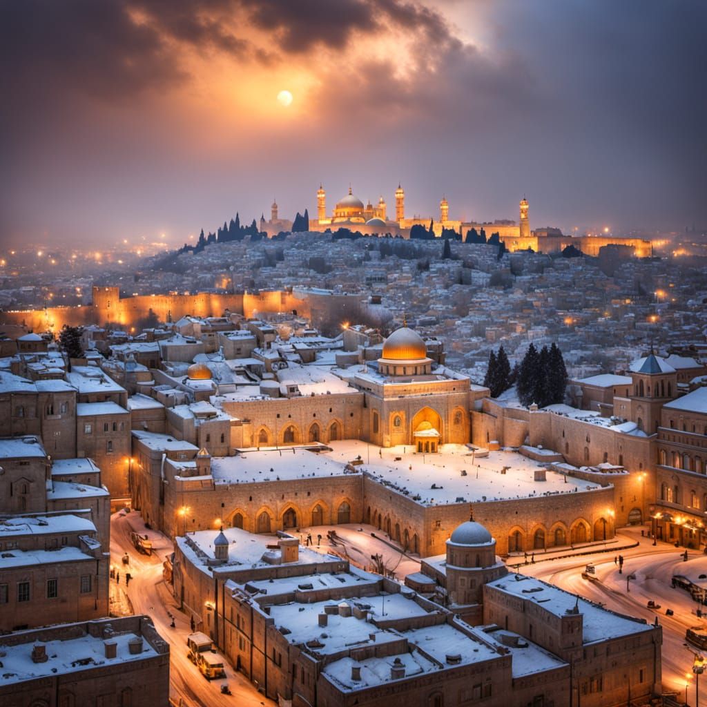Jerusalem Cityscape Under Snowy Winter Sky