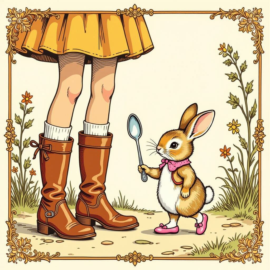 Whimsical Dish and Spoon Escape, Vintage Illustration