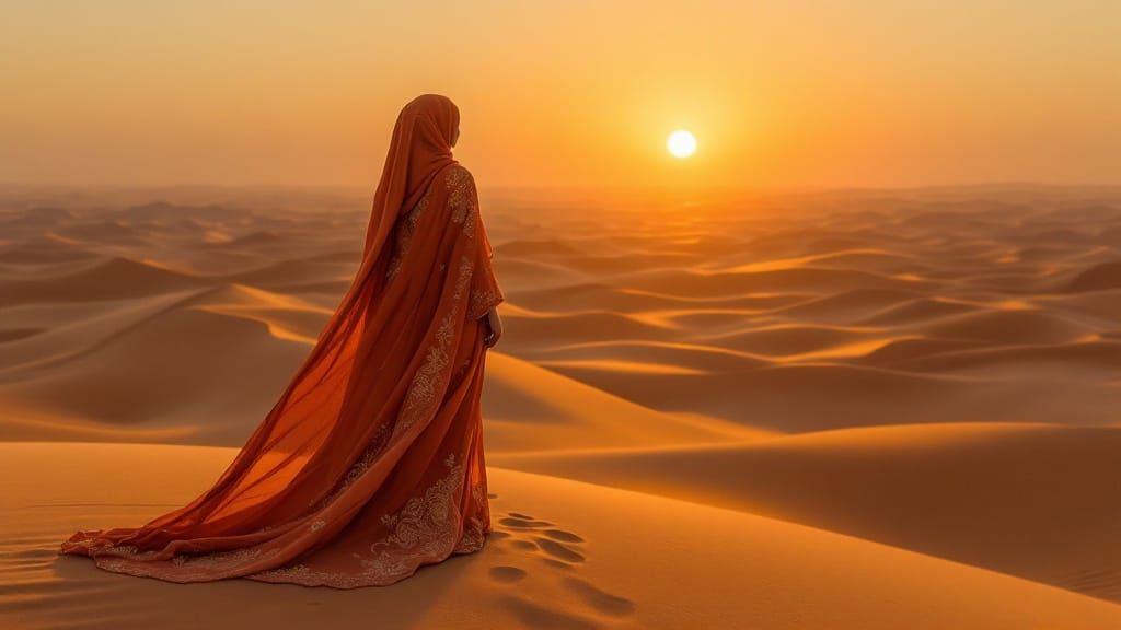 Ethereal Desert Dancer in Cyberpunk Sunset