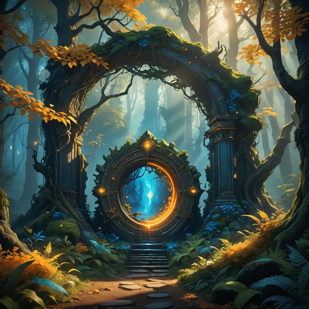 Mystical Portal in a Blue Forest