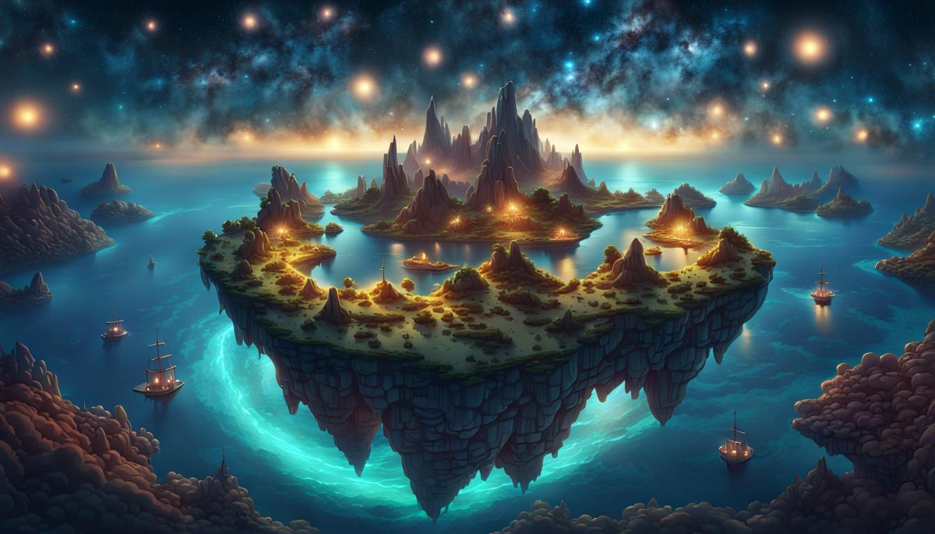 Ethereal Floating Islands in Space