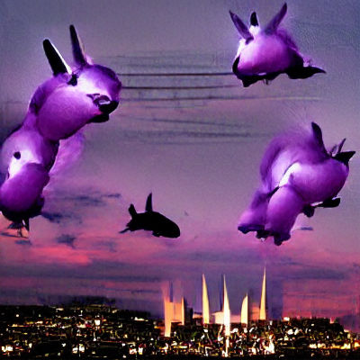 Surreal Giant Rabbits Over Urban Landscape