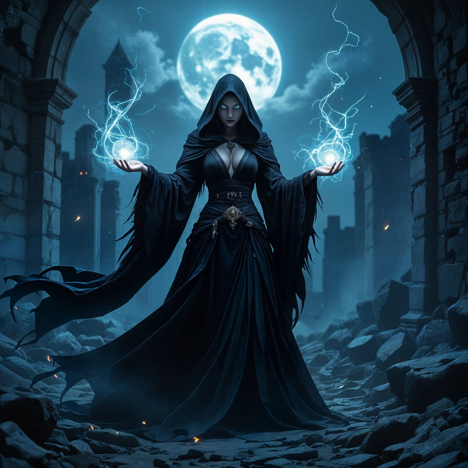 Sorceress Conjuring Magic in Gothic Fantasy Style