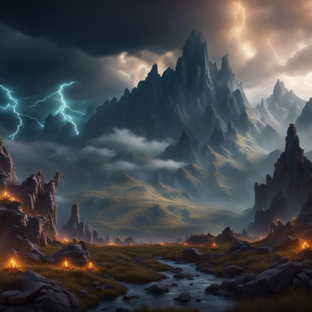 Dramatic Storm Clouds Over Mountain Range