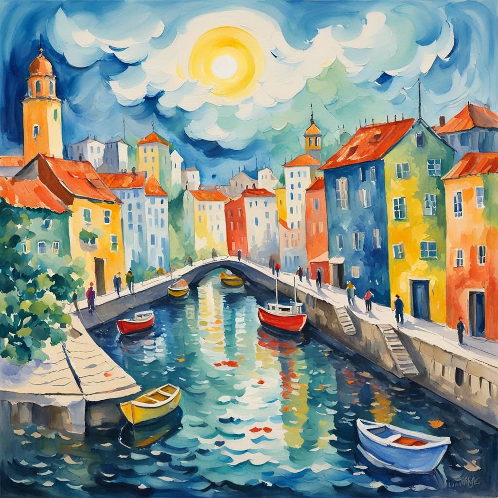 Underwater Cityscape in Gouache Watercolor Style