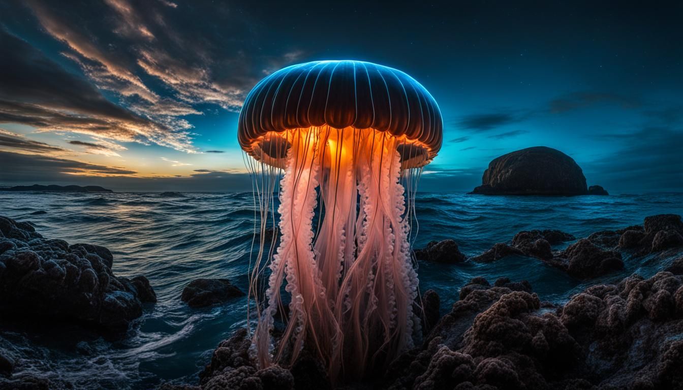 Bioluminescent Jellyfish in Deep Ocean Scene