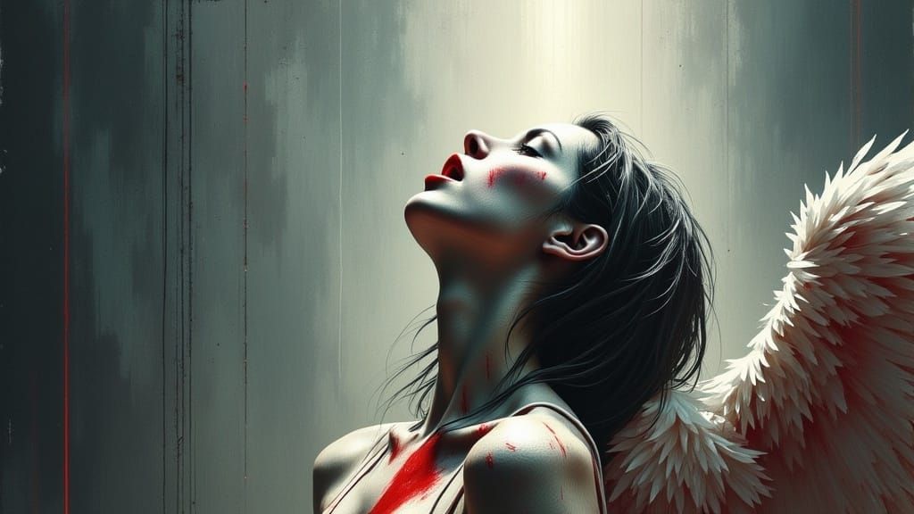 Surreal Angel of Despair in Distressed Flux Art Style