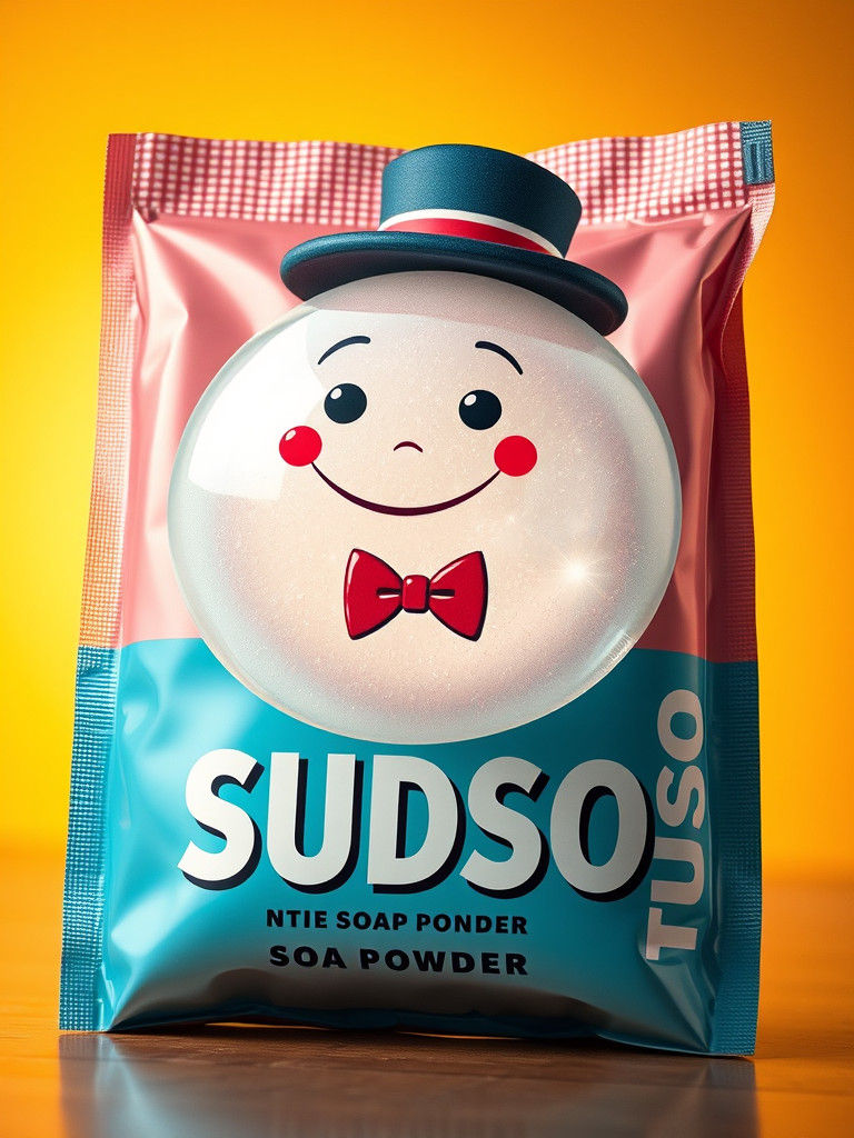 Retro Soap Powder with Anthropomorphic Bubble Mascot
