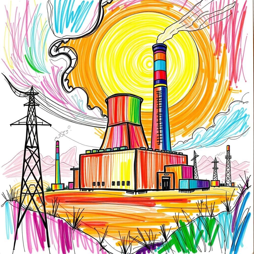 Childlike Power Plant Drawing in Vibrant Colors