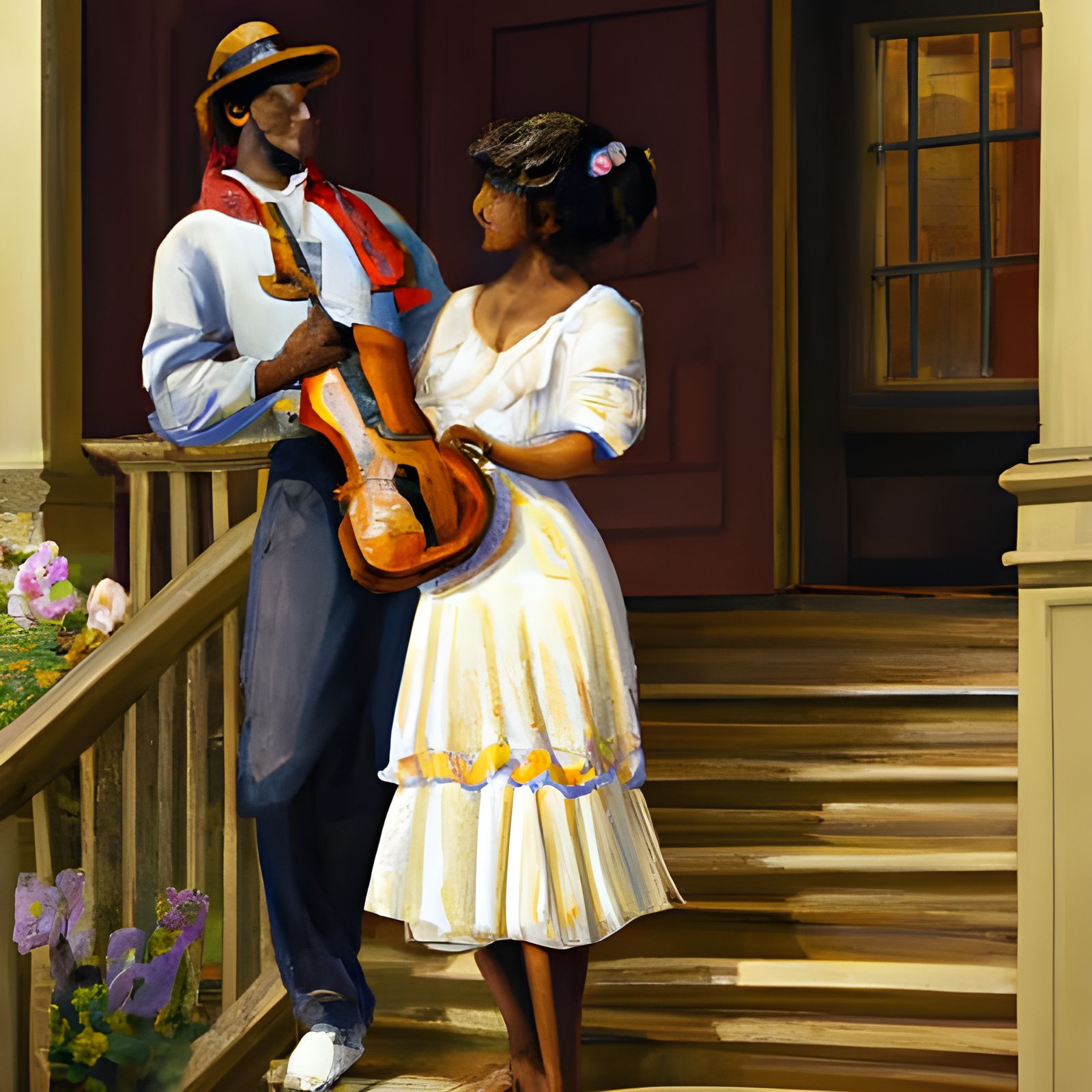 Romantic Serenade in Oil Painting Style