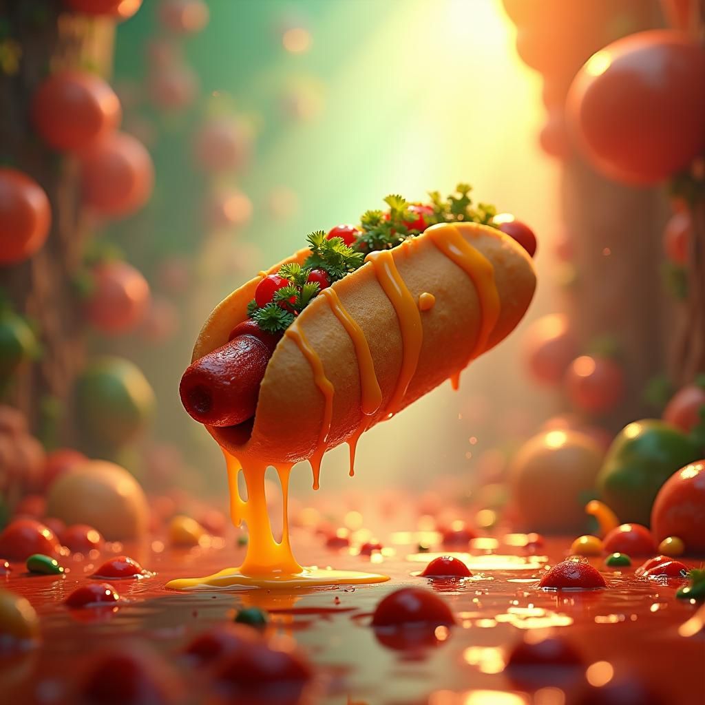 Taco Dog in Dreamlike Dystopian Landscape