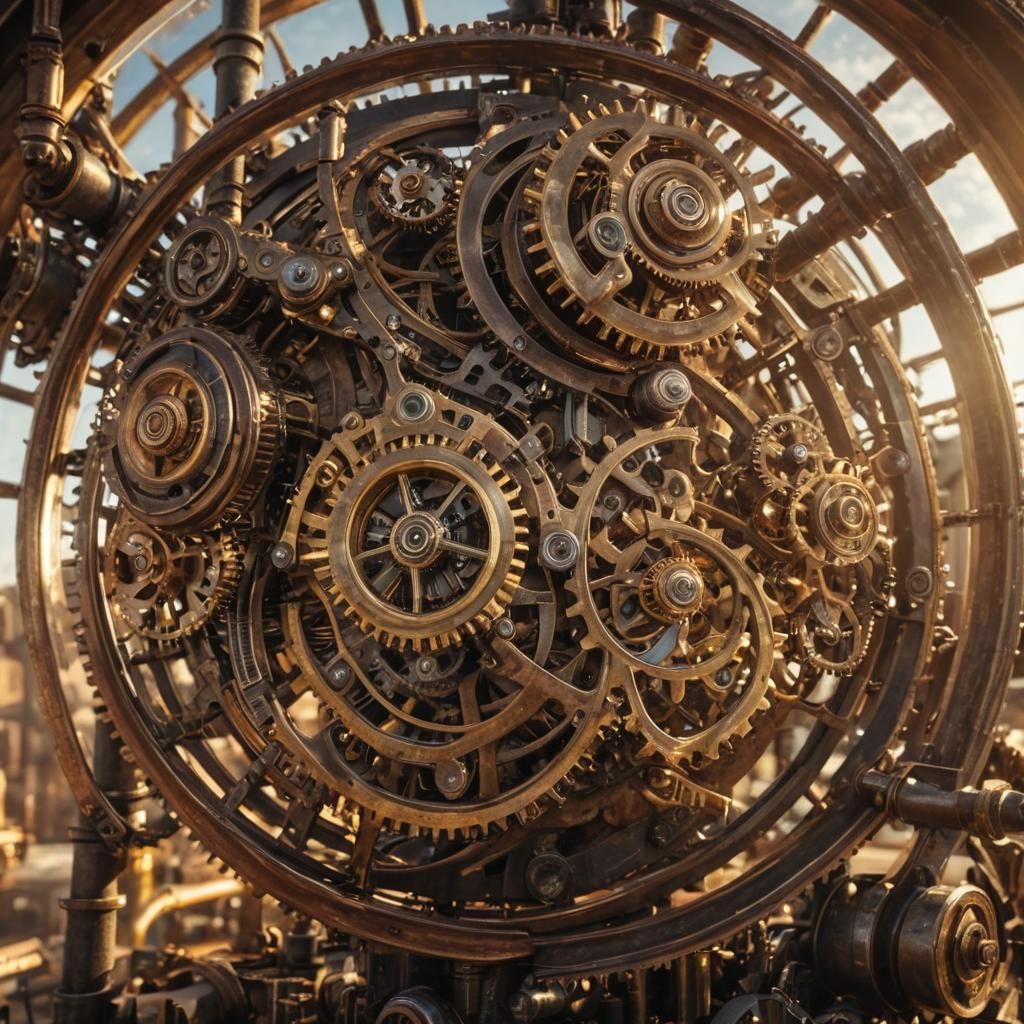 Steampunk Engine Sky: Brass and Copper Macro