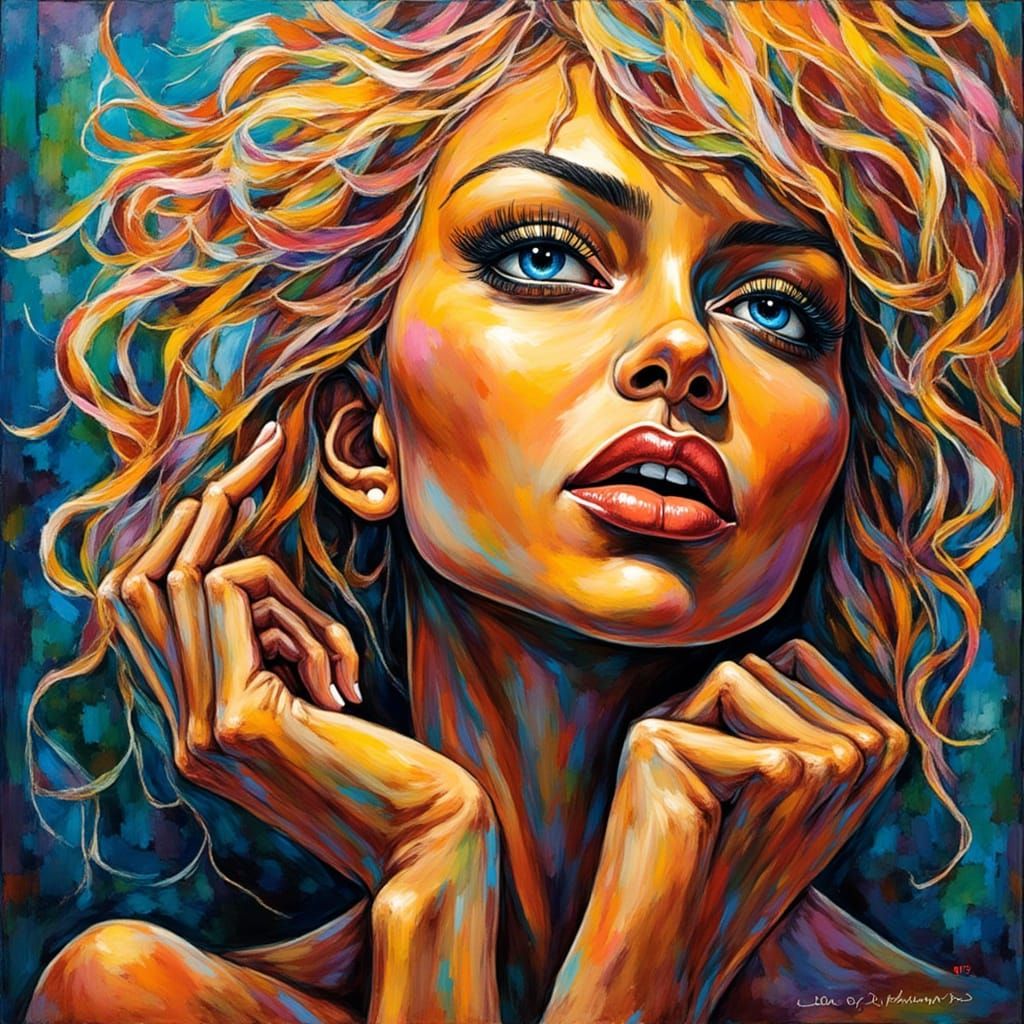 Statuesque Woman in Neo-Impressionist Expressionist Oil Pain...