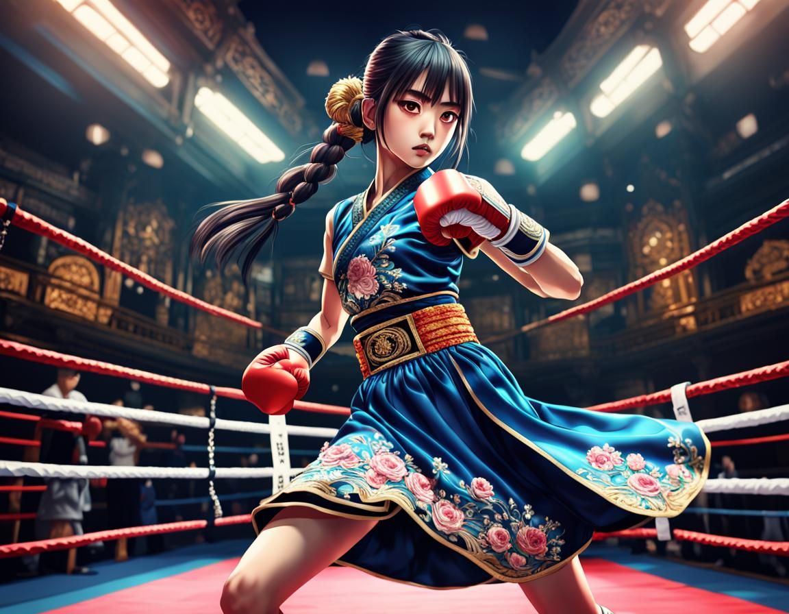 Hyperdetailed Anime Martial Arts Woman in Dark Dress
