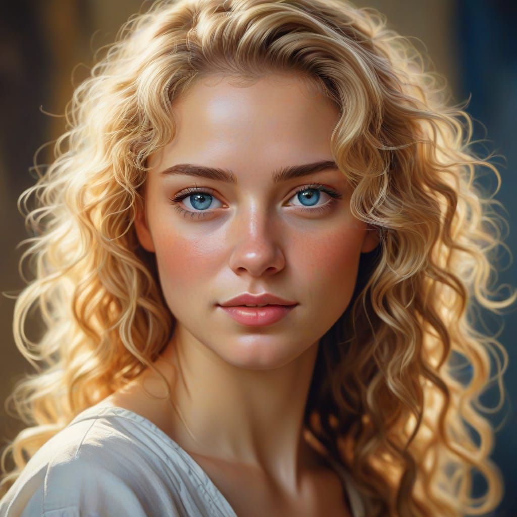 Vibrant Portrait of a Confident Blonde Woman in Oil on Canva...