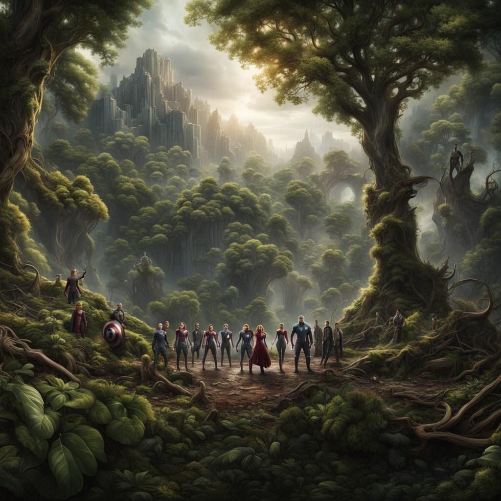 The Avengers in a Detailed Forest Scene