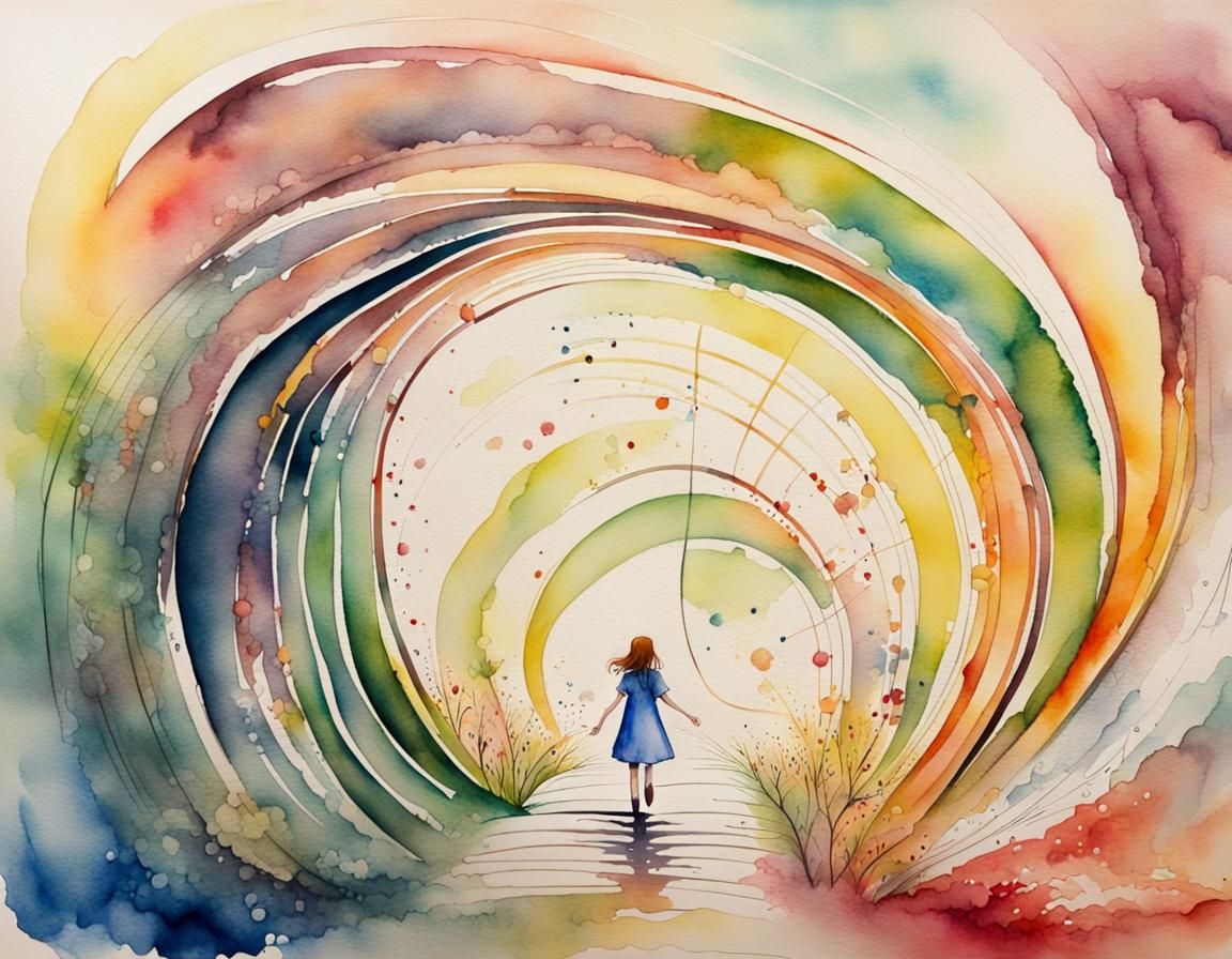 Girl Walks Whimsical Watercolour Path