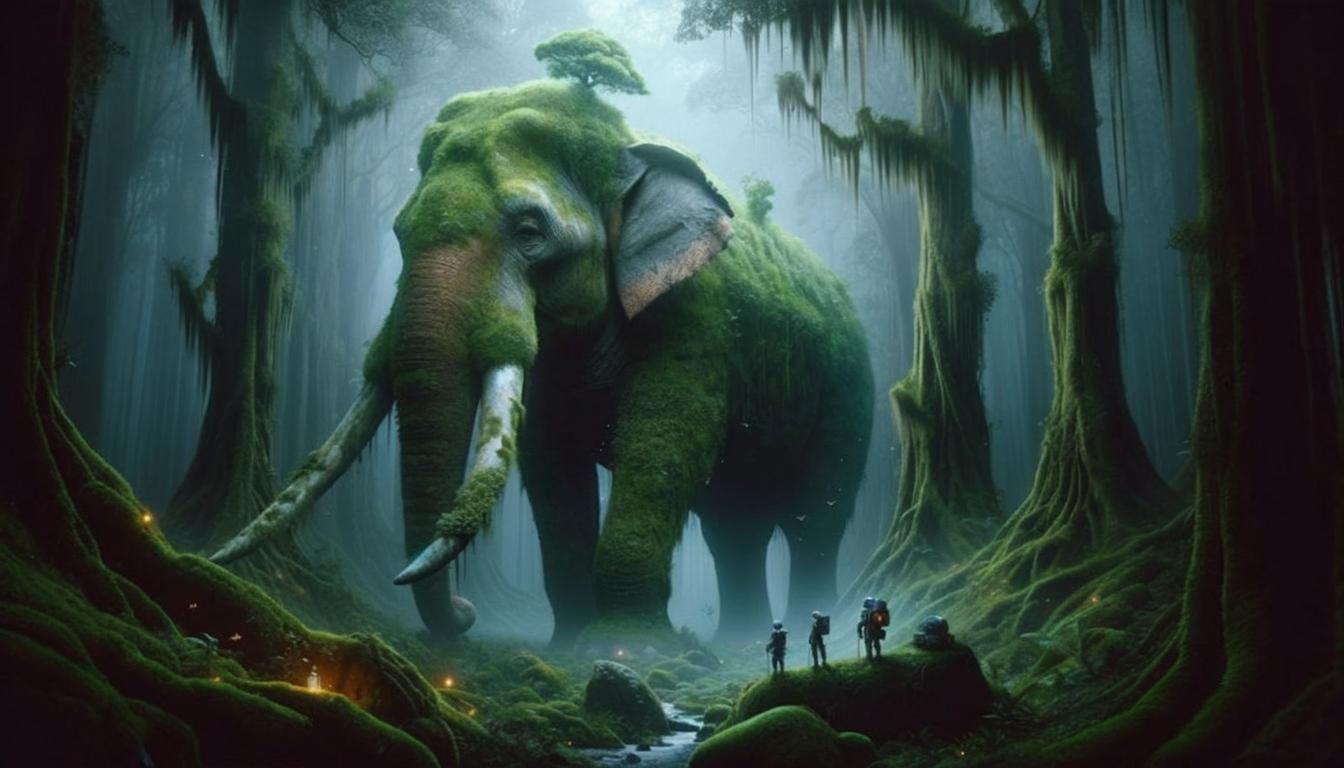 Colossal Forest Elephant in Mystical Foggy Forest