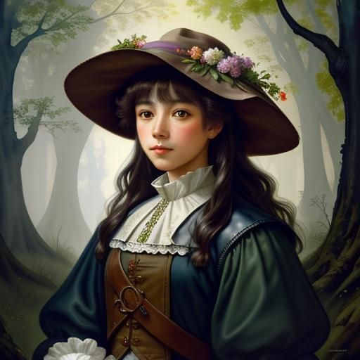 Misty Forest Castle: Baroque Painting in Gouache Style