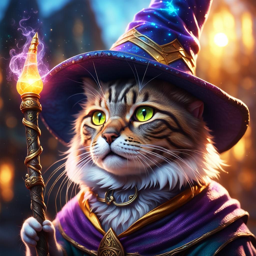 Cat Wizard in Detailed Fantasy Art
