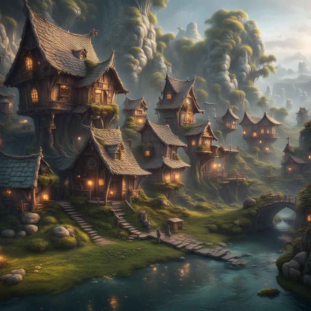 Fantastical Frog Village in Detailed Matte Painting