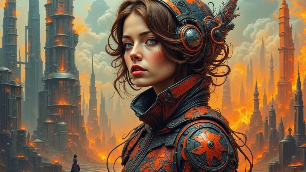 Woman in Dreamlike Future Landscape