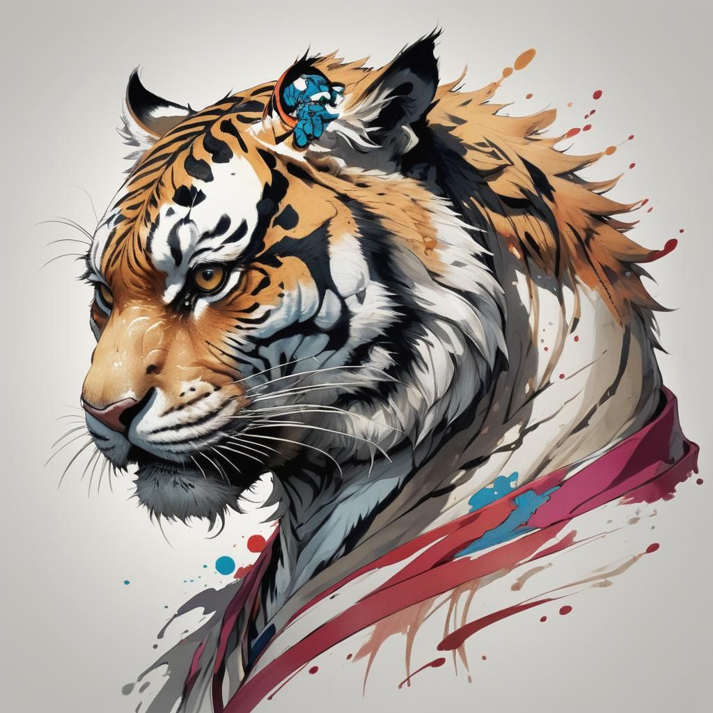 Tiger in Ink Wash Painting Style