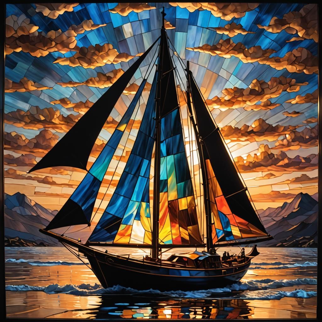Stained Glass Sailboat with Layered Lighting