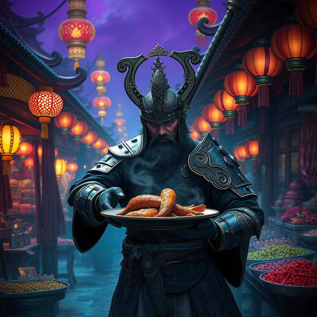Chinese Warrior in Mystical Market