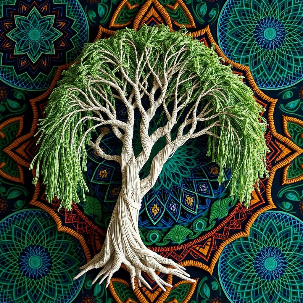 Willow Tree String Art with Geometric Mandalas